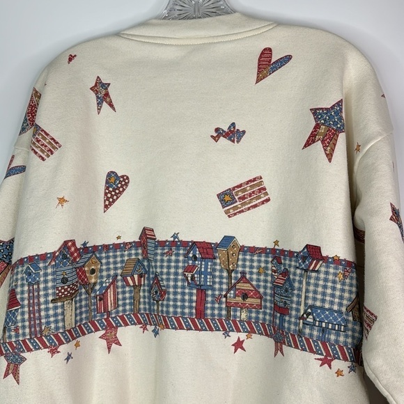 Vintage Artisans Patriotic Flag Hearts Button Up Sweatshirt Size Large - Picture 5 of 10